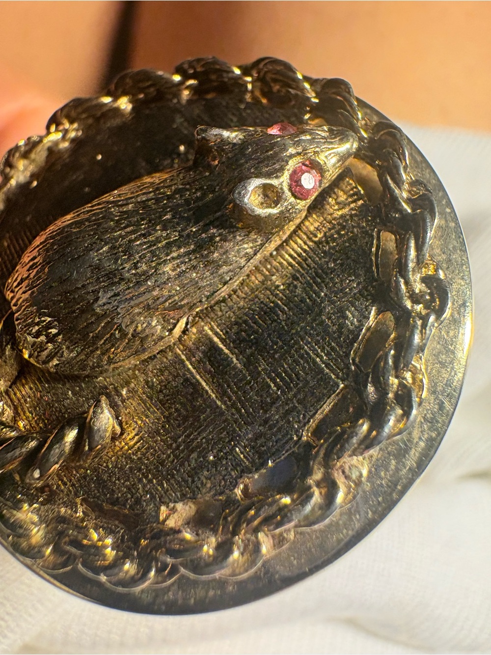 RARE Vintage Gold Mouse Locket Pendant Necklace Pink Stone Eyes
